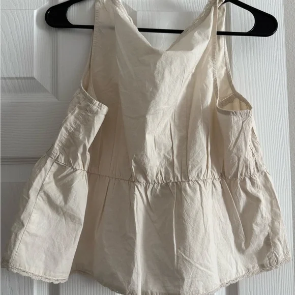 American Eagle Outfitters Cream Lace-Trim Sleeveless Tie-Front Top - Picture 2 of 3